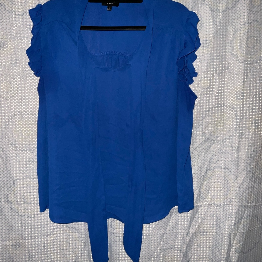 Chic Blue Women's Blouse with Ruffle Sleeves